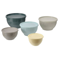GARNITYREN bowl with lid, set of 5, mixed colours