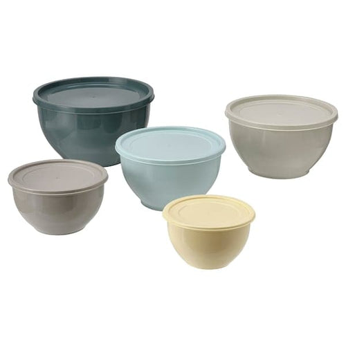 GARNITYREN - Bowl with lid, set of 5, mixed colours