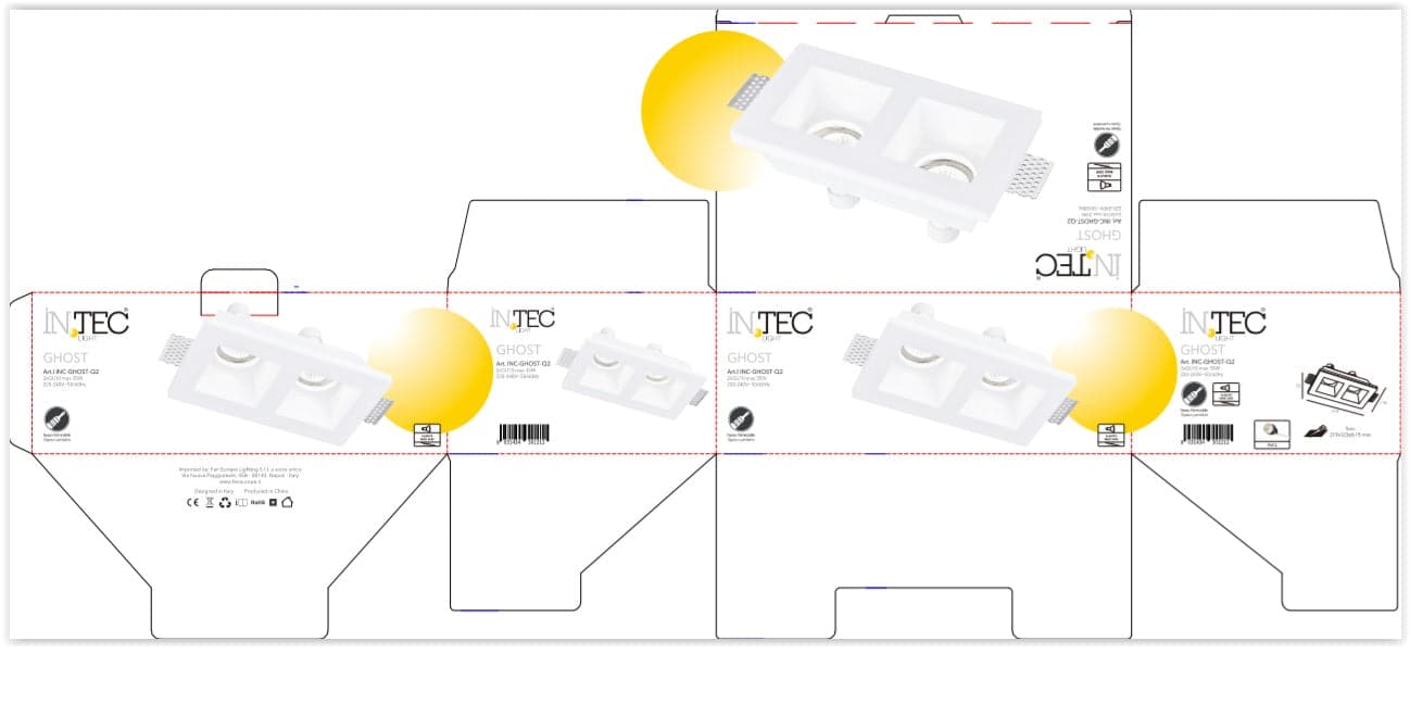 GHOST RECESSED SPOTLIGHT PLASTER WHITE 21.4X11.8X5.5 CM 2XGU10=4W