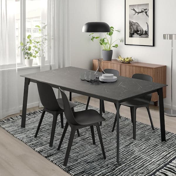 Ikea GILLANDA Extendable table - black/black marble effect 180/240x100 cm , 180/240x100 cm