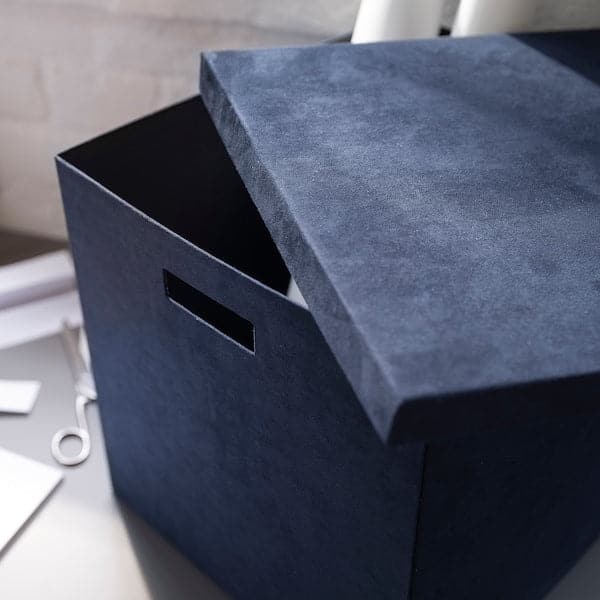 GJÄTTA - Storage box with lid, velvet dark blue, 32x35x32 cm - best price from Maltashopper.com 70570431