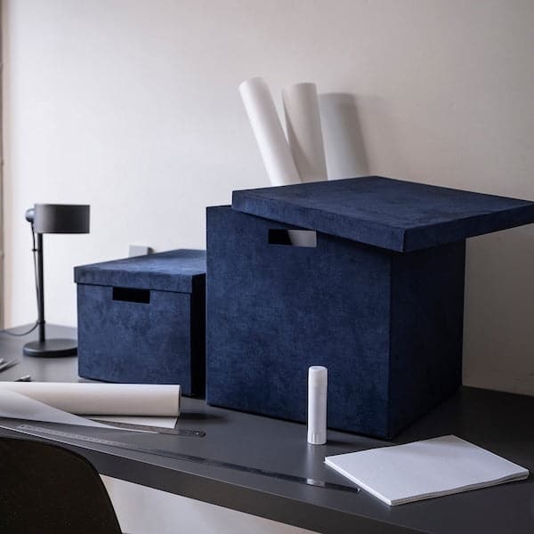 GJÄTTA - Storage box with lid, velvet dark blue, 32x35x32 cm - best price from Maltashopper.com 70570431