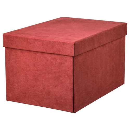 GJÄTTA - Storage box with lid, velvet brown-red, 18x25x15 cm