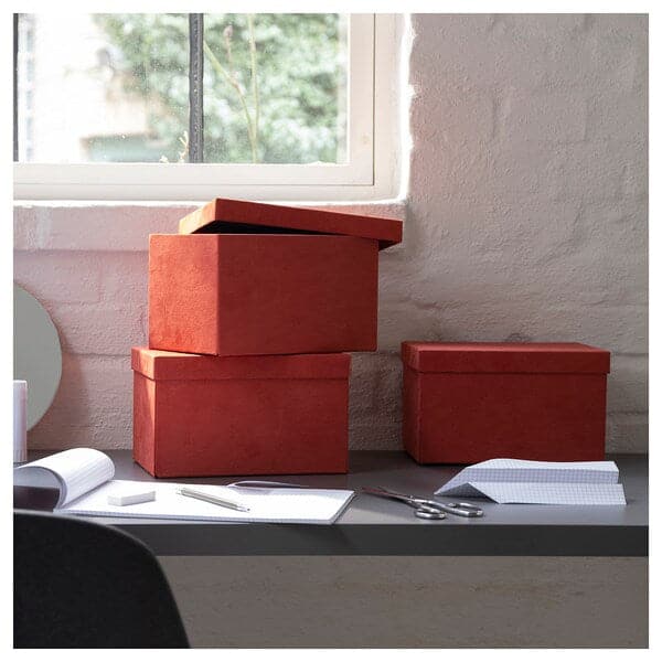GJÄTTA - Storage box with lid, velvet brown-red, 18x25x15 cm - best price from Maltashopper.com 90570430