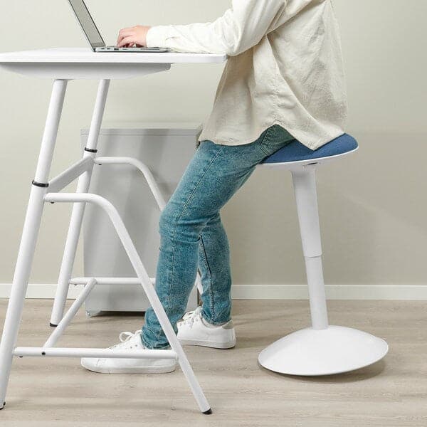 GLADHÖJDEN / NILSERIK - Active sitting desk/stool, white/dark blue , - best price from Maltashopper.com 99501201