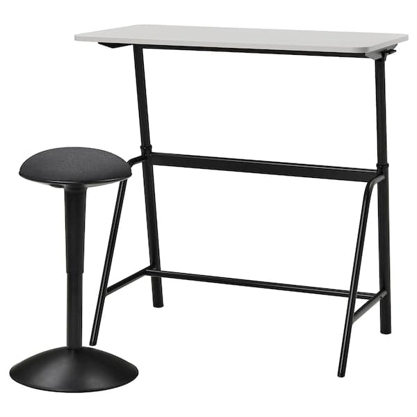Ikea GLADHÖJDEN / NILSERIK - Table and stool for active seating, anthracite/grey ,