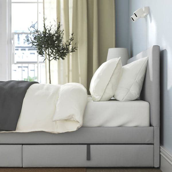 Ikea GLADSTAD Upholstered bed, 2 containers - Kabusa light grey 140x200 cm ,