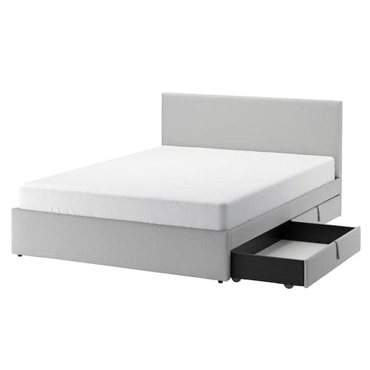 Ikea GLADSTAD Upholstered bed, 2 containers - Kabusa light grey 140x200 cm ,