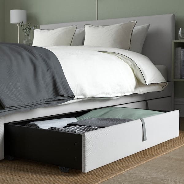 Ikea GLADSTAD Upholstered bed, 2 containers - Kabusa light grey 140x200 cm ,