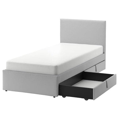 GLADSTAD Upholstered bed, 2 containers - Kabusa light grey 90x200 cm , 90x200 cm