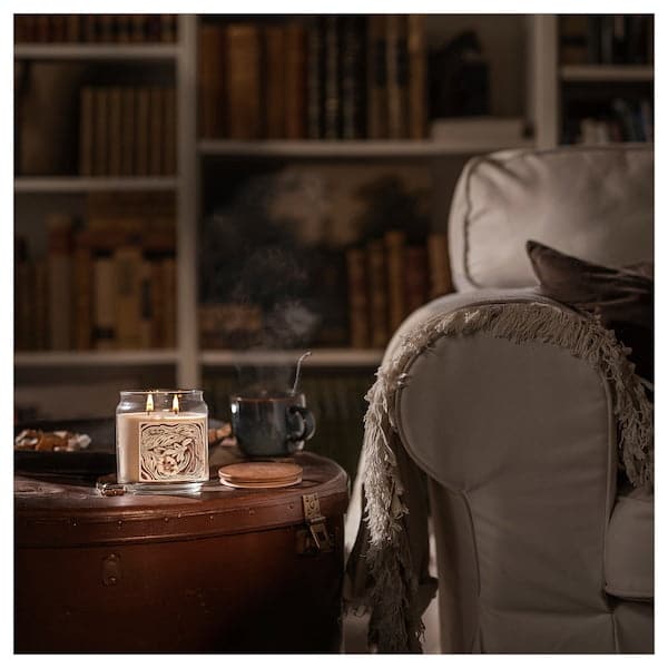 GLANSLIND - Scented cndl in glass w lid/2 wicks, smoky vanilla/light beige, 70 hr - best price from Maltashopper.com 10552406