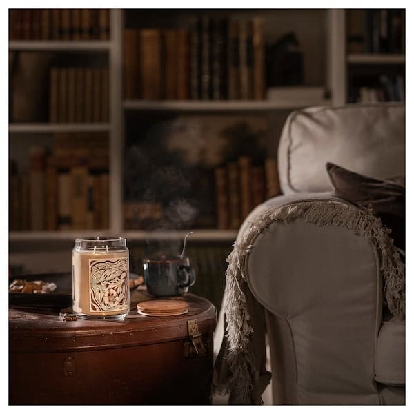 Ikea GLANSLIND - Scented cndl in glass w lid/2 wicks, smoky vanilla/light beige, 100 hr