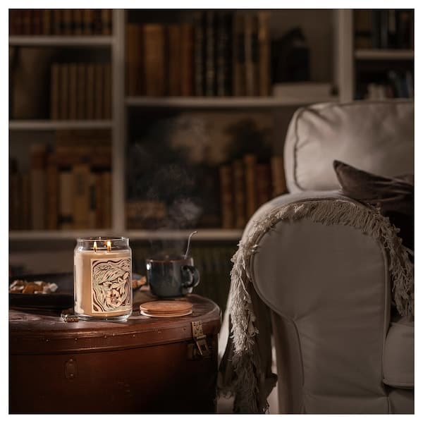 Ikea GLANSLIND - Scented cndl in glass w lid/2 wicks, smoky vanilla/light beige, 100 hr