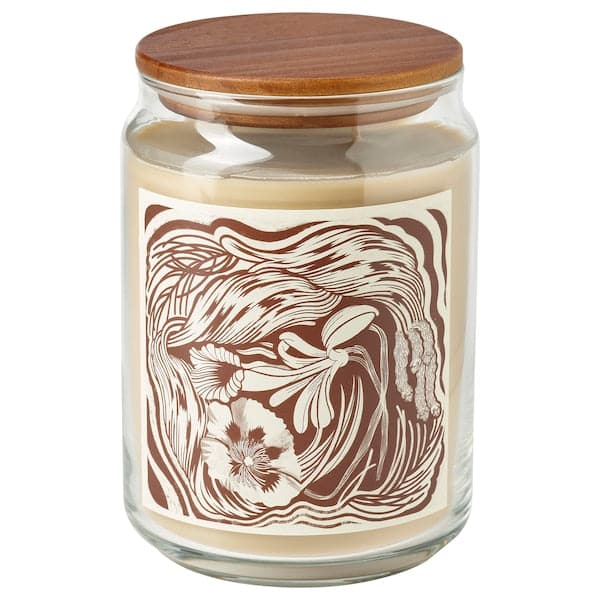 Ikea GLANSLIND - Scented cndl in glass w lid/2 wicks, smoky vanilla/light beige, 100 hr