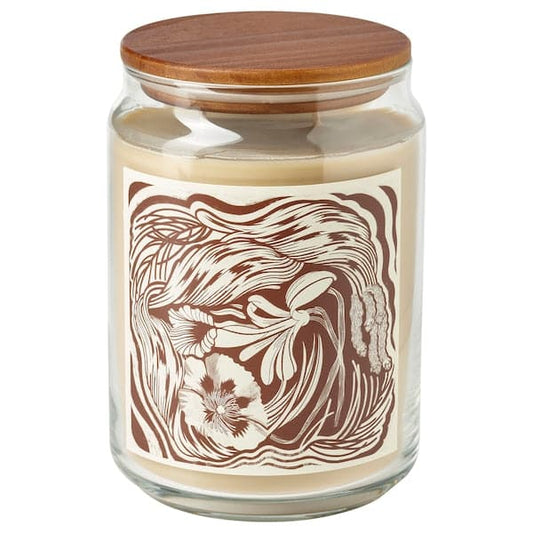Ikea GLANSLIND - Scented cndl in glass w lid/2 wicks, smoky vanilla/light beige, 100 hr