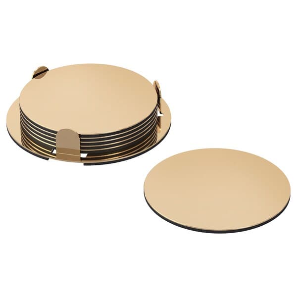 GLATTIS - Coasters with holder, brass-colour