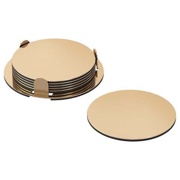 Ikea GLATTIS - Coasters with holder, brass-colour, 8.5 cm