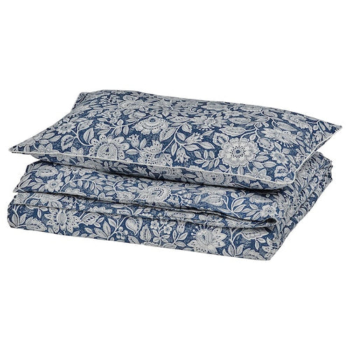 GLESSTARR - Duvet cover and pillowcase, dark blue/white, 150x200/50x80 cm