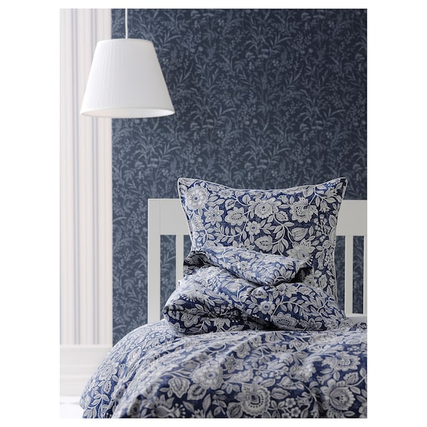 GLESSTARR - Duvet cover and pillowcase, dark blue/white, 150x200/50x80 cm - best price from Maltashopper.com 20570160