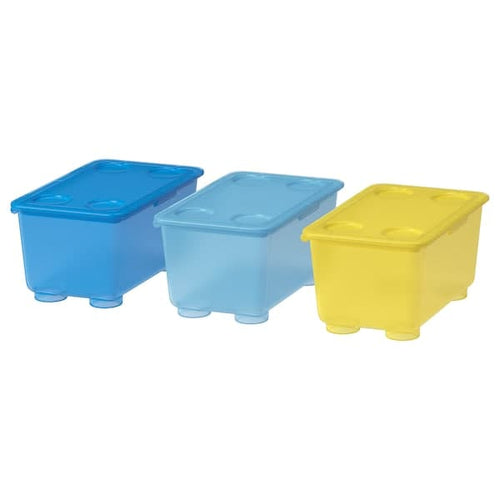 GLIS - Box with lid, yellow/blue, 17x10 cm