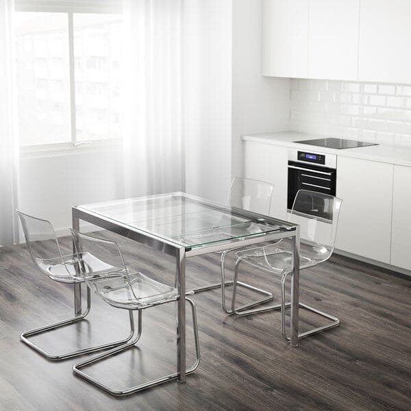 GLIVARP Extendable table - transparent/chrome 125/188x85 cm , 125/188x85 cm - Premium Furniture from Ikea - Just €414.99! Shop now at Maltashopper.com