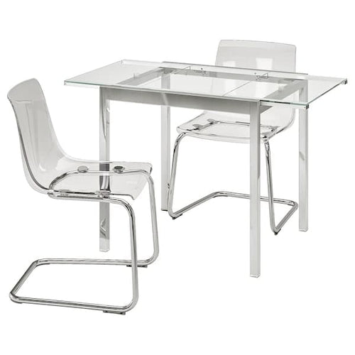 GLIVARP / TOBIAS Table and 2 chairs - transparent/chrome transparent 75 cm , 75 cm