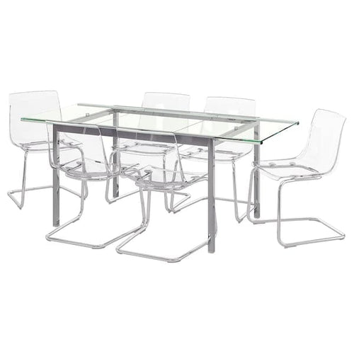 GLIVARP / TOBIAS Table and 6 chairs - transparent/transparent 188 cm , 188 cm