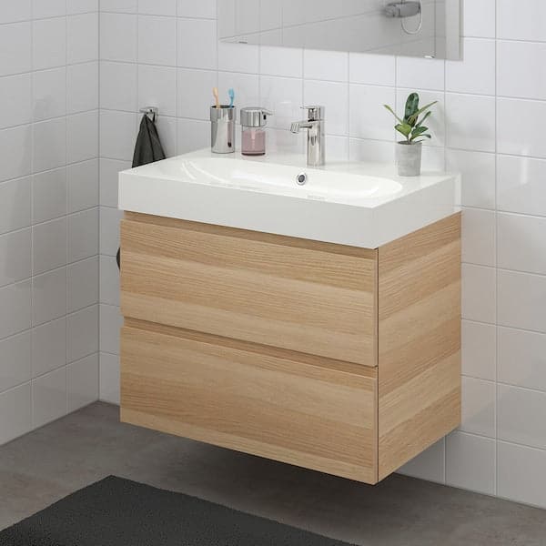 GODMORGON / BRÅVIKEN Mobile for washbasin with 2 drawers - oak effect with white bite/Miscel Brogrund 80x48x68 cm