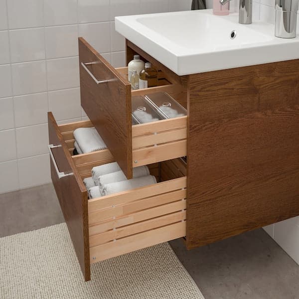 GODMORGON - Wash-stand with 2 drawers, brown stained ash effect, 60x47x58 cm - best price from Maltashopper.com 00457909