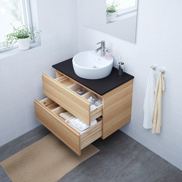 GODMORGON Mobile washbasin with 2 drawers - oak effect with white bite 80x47x58 cm , 80x47x58 cm - best price from Maltashopper.com 80226199