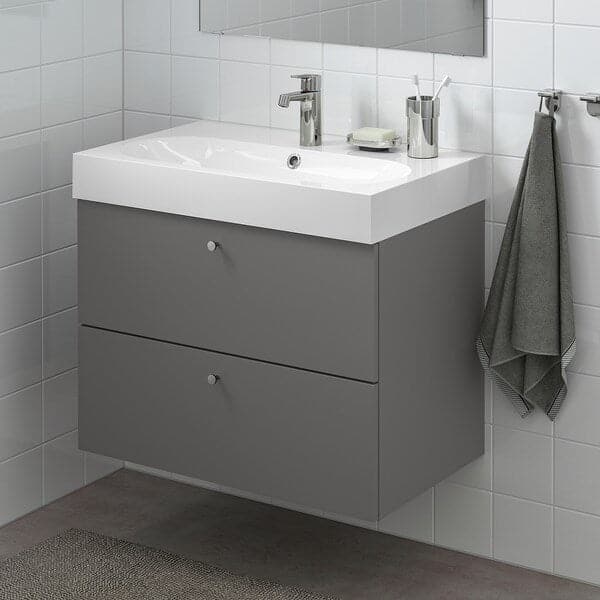 GODMORGON - Wash-stand with 2 drawers, Gillburen dark grey, 80x47x58 cm - best price from Maltashopper.com 50482746