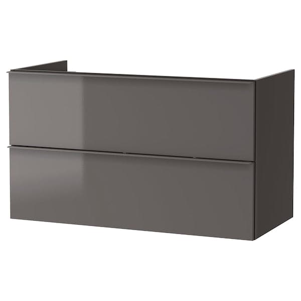 GODMORGON - Wash-stand with 2 drawers, high-gloss grey, 100x47x58 cm - best price from Maltashopper.com 00344093