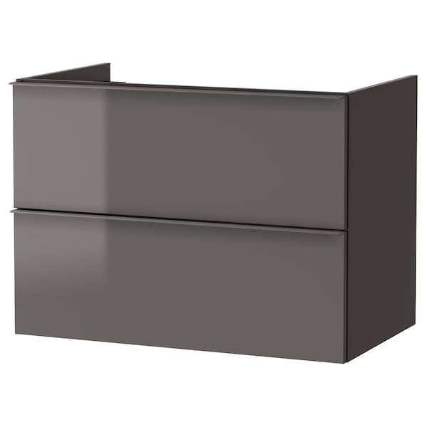 GODMORGON - Wash-stand with 2 drawers, high-gloss grey, 80x47x58 cm - best price from Maltashopper.com 80180993