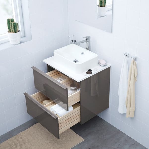 GODMORGON - Wash-stand with 2 drawers, high-gloss grey, 60x47x58 cm - best price from Maltashopper.com 40197132