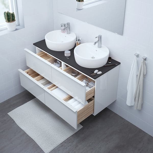 GODMORGON Cabinet for washbasin with 4 drawers - white gloss 120x47x58 cm , 120x47x58 cm - best price from Maltashopper.com 30344096