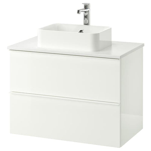 GODMORGON/TOLKEN / TÖRNVIKEN Bathroom furniture, set of 7, Gillburen dark  gray/marble effect Dalskär faucet, 321/4x191/4x291/8 - IKEA