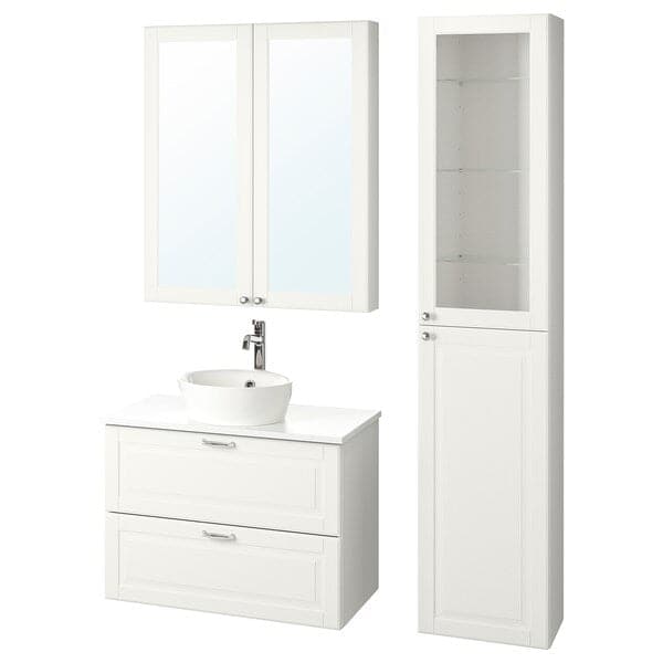 GODMORGON/TOLKEN / KATTEVIK Bathroom furniture set, 6 pieces - White Kasjön/marble effect Miscel Voxnan 82 cm - Premium  from Ikea - Just €1245.99! Shop now at Maltashopper.com