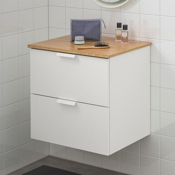 GODMORGON / TOLKEN - Wash-stand with 2 drawers, white/bamboo , 62x49x60 cm - Premium Bathroom Vanities from Ikea - Just €233.99! Shop now at Maltashopper.com