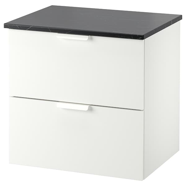 GODMORGON / TOLKEN - Wash-stand with 2 drawers, white/black marble effect, 62x49x60 cm - best price from Maltashopper.com 69482529