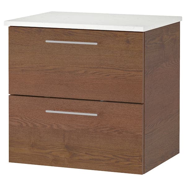 GODMORGON / TOLKEN - Wash-stand with 2 drawers, brown stained ash effect/marble effect, 62x49x60 cm - best price from Maltashopper.com 19305336