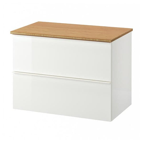 GODMORGON / TOLKEN - Wash-stand with 2 drawers, high-gloss white/bamboo, 82x49x60 cm