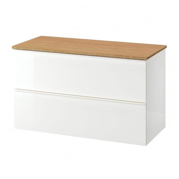 GODMORGON / TOLKEN Cabinet for washbasin with 2 drawers - white/bamboo gloss 102x49x60 cm - best price from Maltashopper.com 99295499