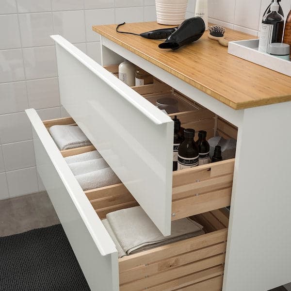 GODMORGON / TOLKEN Cabinet for washbasin with 2 drawers - white/bamboo gloss 102x49x60 cm - best price from Maltashopper.com 99295499