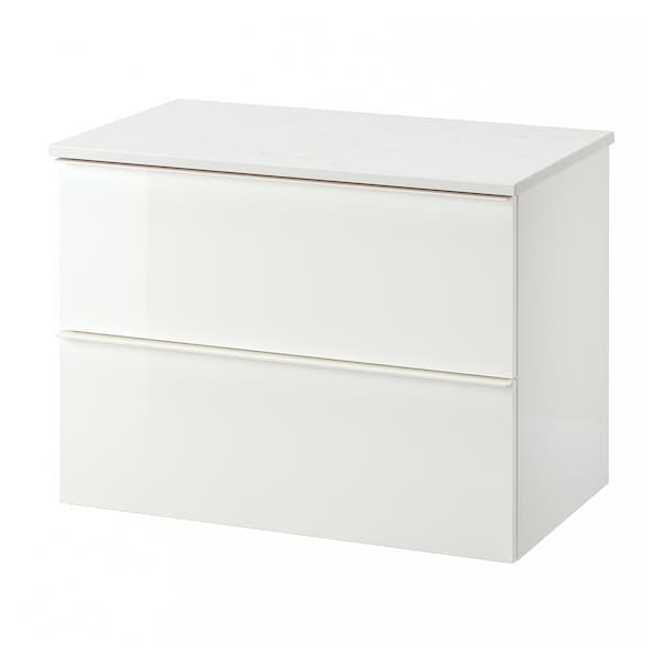 GODMORGON / TOLKEN - Wash-stand with 2 drawers, high-gloss white/marble effect, 82x49x60 cm - best price from Maltashopper.com 79295457