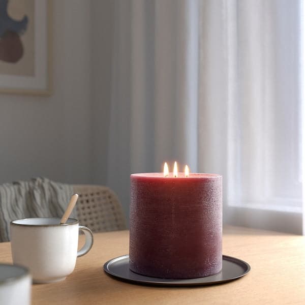 GRÄNSSKOG - Unscented pillar candle, 3 wick, brown-red, 14 cm - best price from Maltashopper.com 60551579