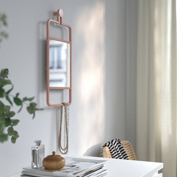 GRANVÅG - Mirror, wall hanging/pink, 22x48 cm