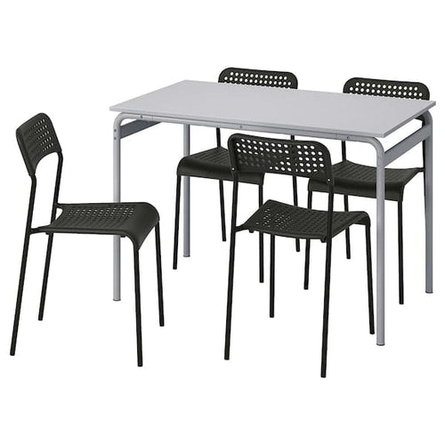 GRÅSALA / ADDE - Table and 4 chairs, grey grey/black, 110 cm