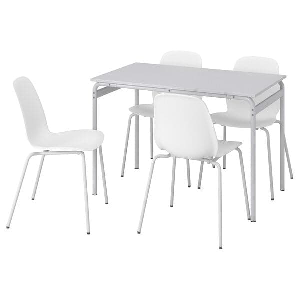 Ikea GRÅSALA / LIDÅS - Table and 4 chairs, grey/white white, 110 cm