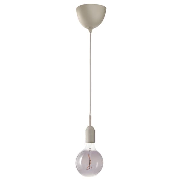 GRÅVACKA / MOLNART Pendant lamp with light bulb, beige/grey clear glass, 125 mm - best price from Maltashopper.com 69484458