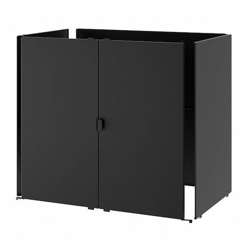GRILLSKÄR - Door/side units/back, black/stainless steel outdoor, 86x61 cm